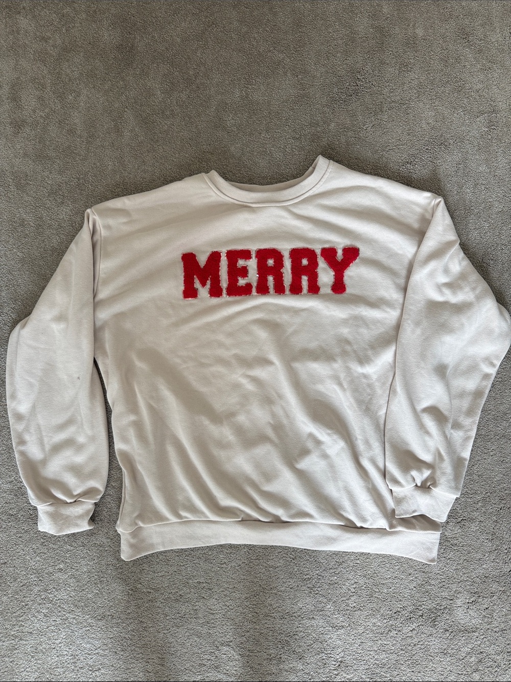 Merry Crewneck Sweatshirt - cream with Red Lettering